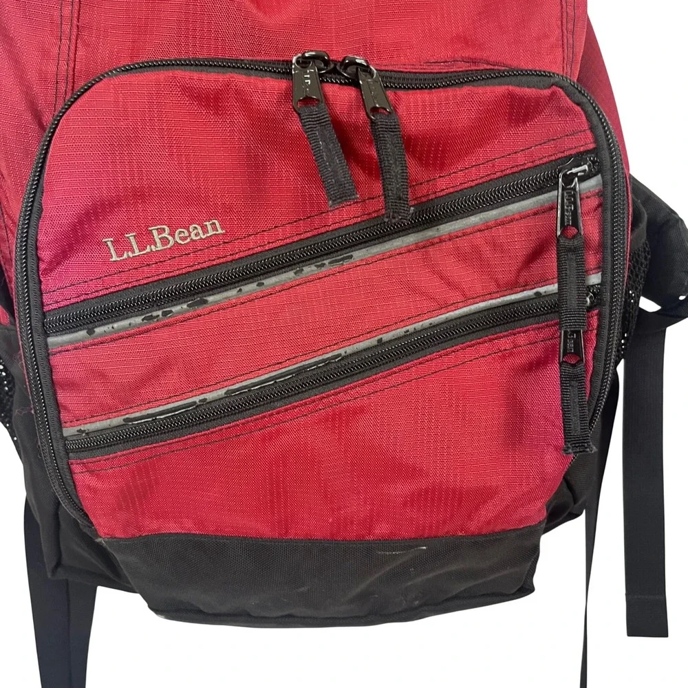 LL Bean Deluxe Book Pack Backpack Red Black Reflective School Hiking Bag